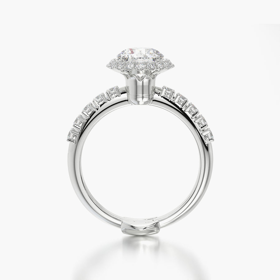 Side Stone TRing & Round Halo 1.0ct