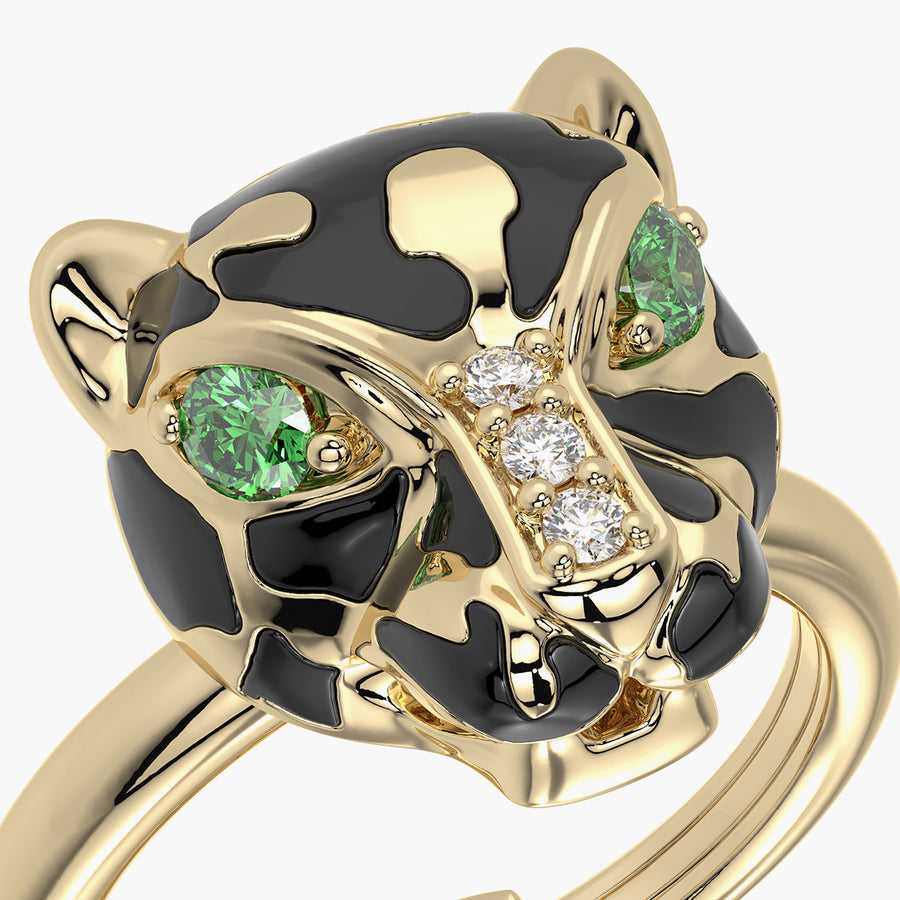 Rounded TRing & Charm Golden Panther