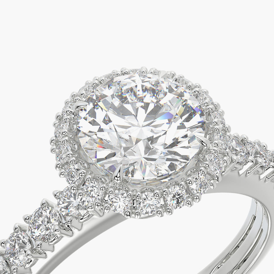 Side Stone TRing & Round Halo 1.0ct