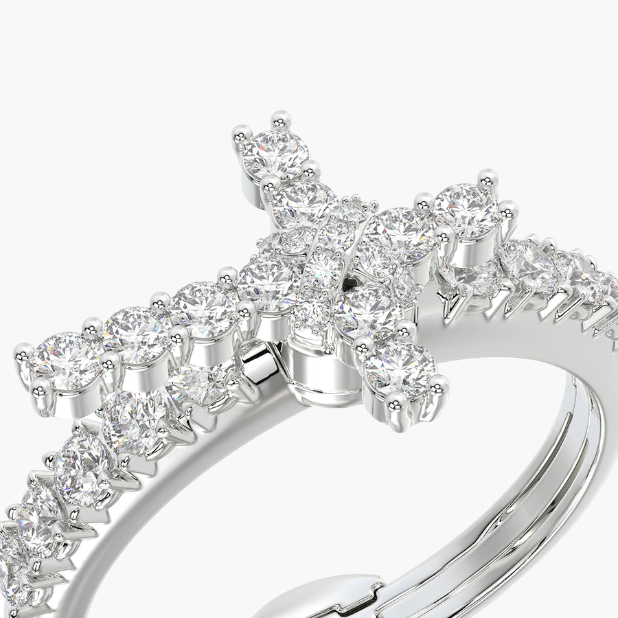 Side Stone TRing & Charm Amulet Cross