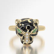 Rounded TRing & Charm Golden Panther