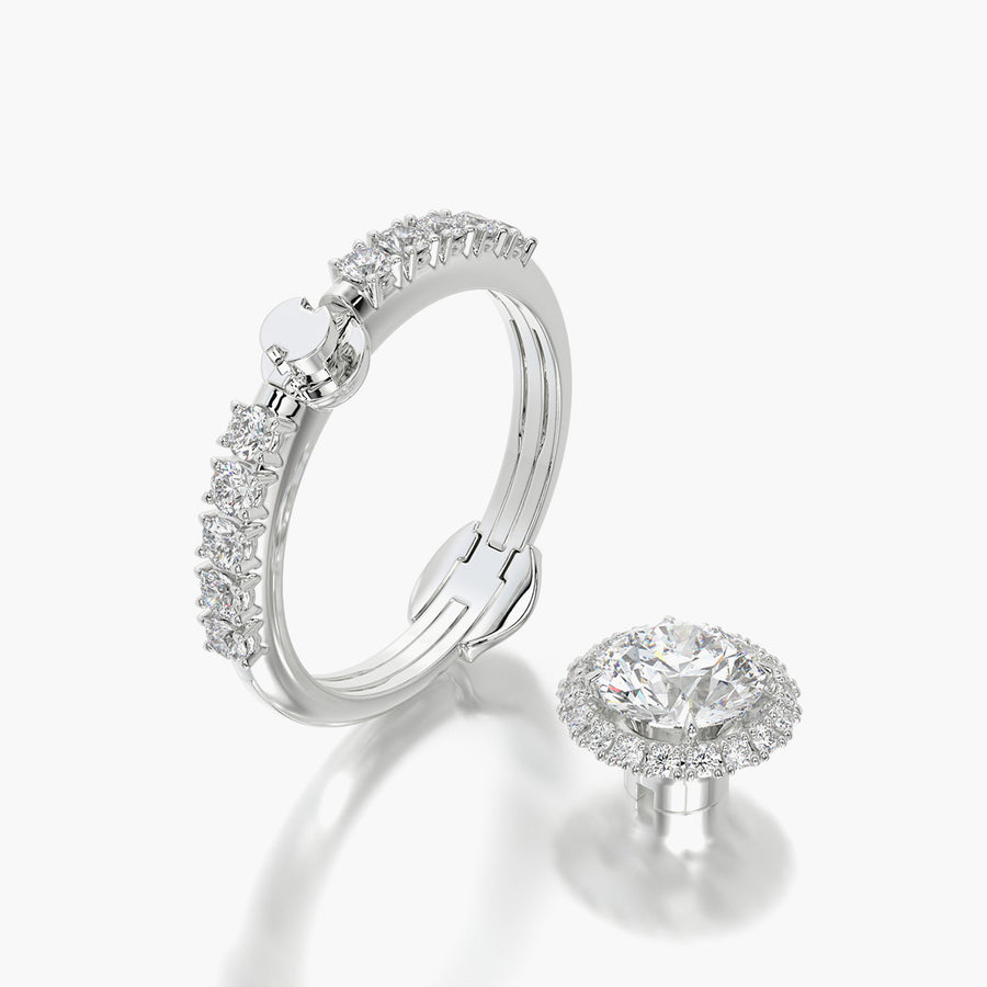 Side Stone TRing & Round Halo 1.0ct
